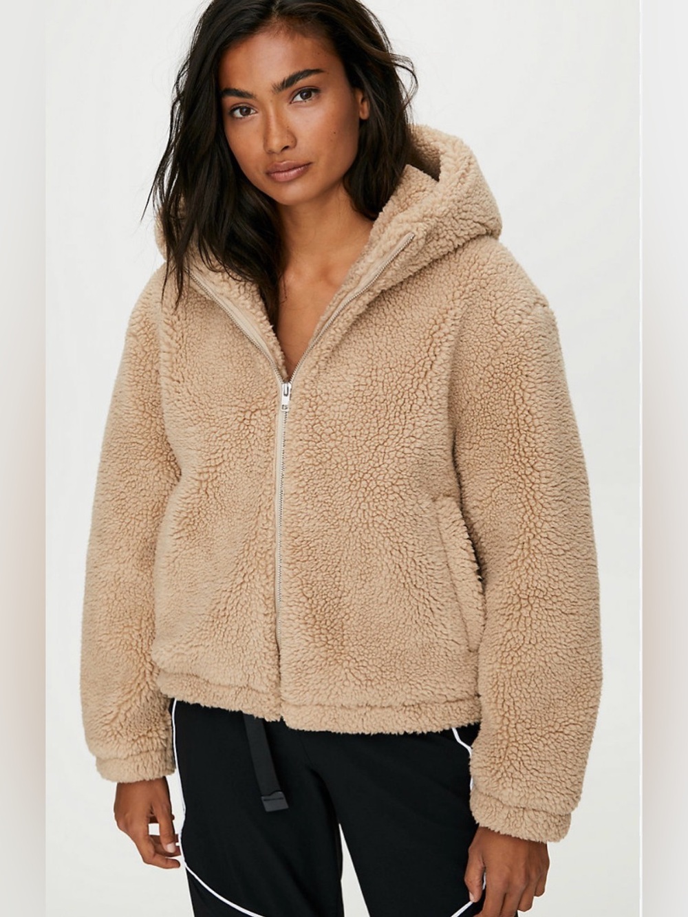 NWT Aritzia Tna Palo Alto Cozy Zip-Up Sherpa Hoodie Jacket - Beige - Picture 1 of 9